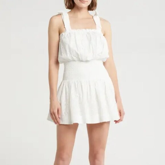 Ramy Brook Dresses & Skirts - Ramy Brook Laurel mini dress tank white eyelet cotton smocked tie strap new M